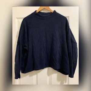 Cozy Mock Neck Navy Blue Cropped Sweater